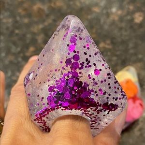 Purple flakes clear Cocktail Superpower resin ring huge statement piece Iris 8